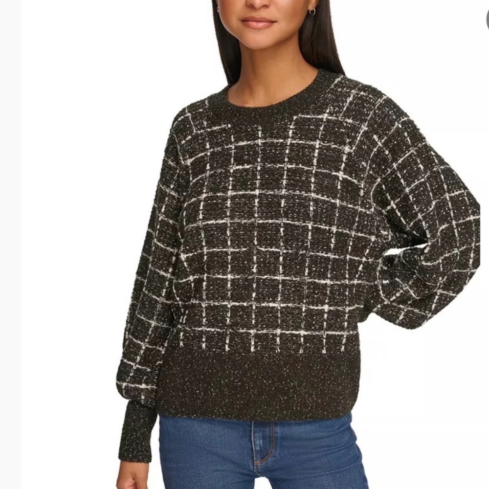 Karl Lagerfeld Paris Black and White Checkered Sweater xl